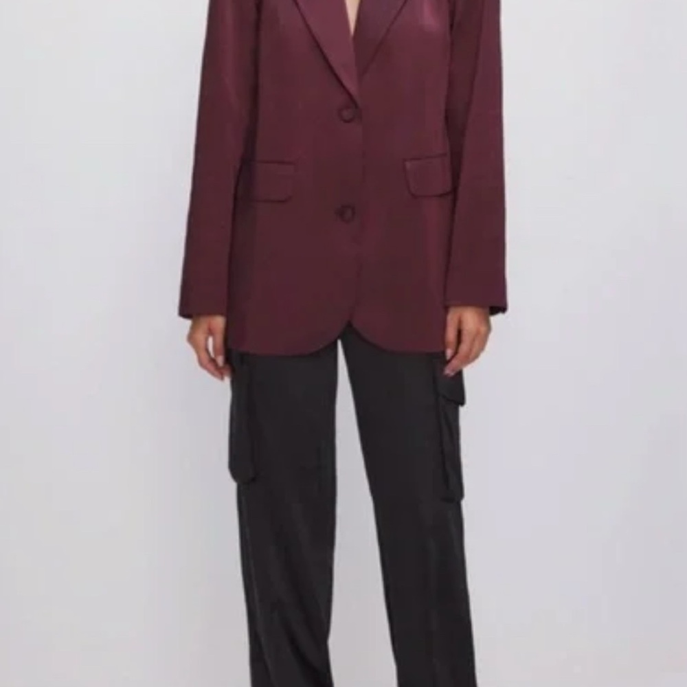 Good American oversized Satin blazer rich brown S fits up to M-L party down